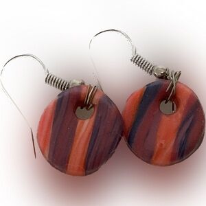 Hand Crafted Purple & Pink/Orange Clay Earrings